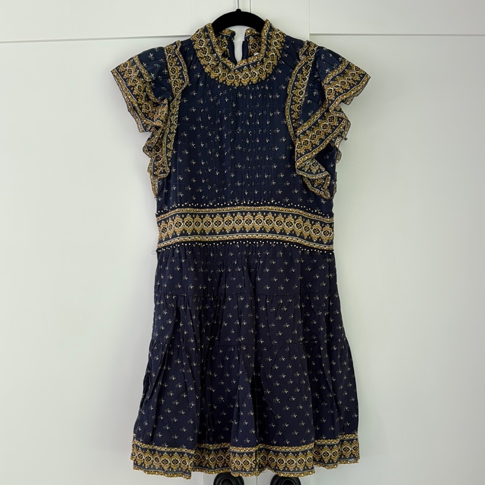 Sea New York Navy and Gold Ruffle Mini Dress